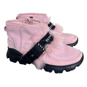 Ugg Fluff Punk, Suede and Wool Boot in Pink and Black, Size 6